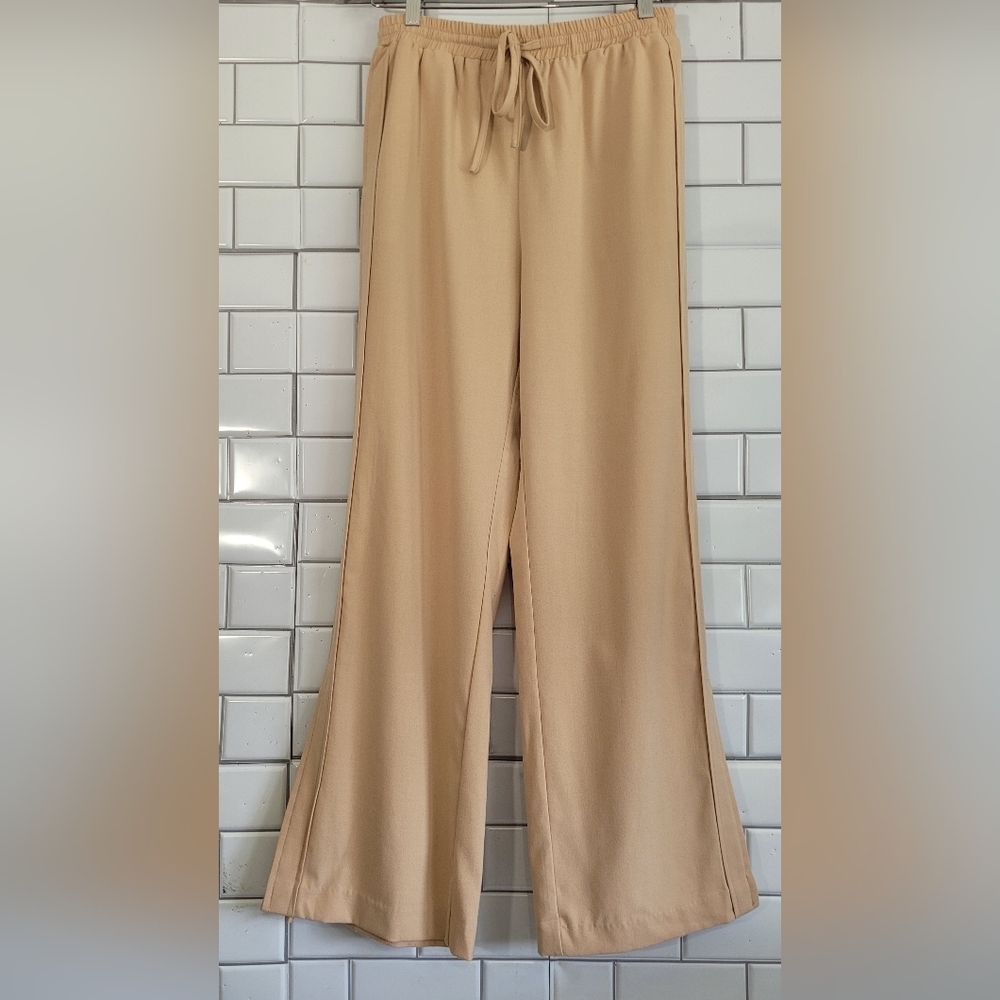 P.CILL Ladies High Waist Flare Leg Pants Side Panels Drawstring Waist  Side Slit